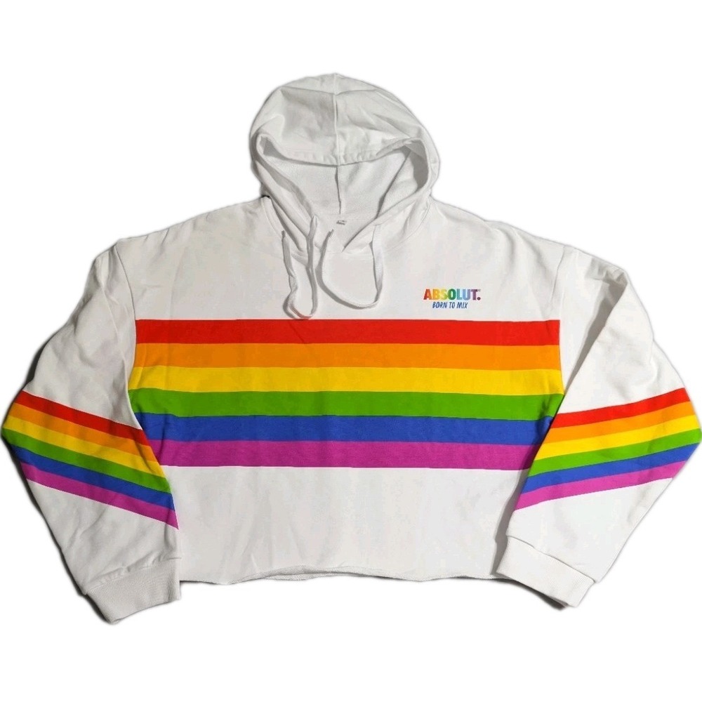 Absolut Vodka‎ Pride Rainbow Cropped Hoodie White XL LGBTQ Born To Mix
